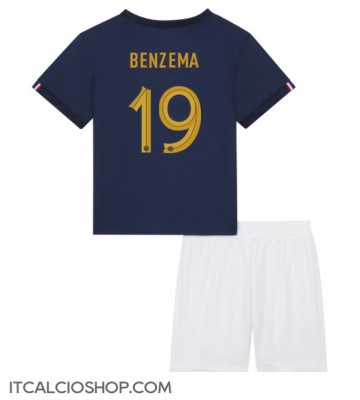 Francia Karim Benzema #19 Prima Maglia Bambino Mondiali 2022 Manica Corta (+ Pantaloni corti)